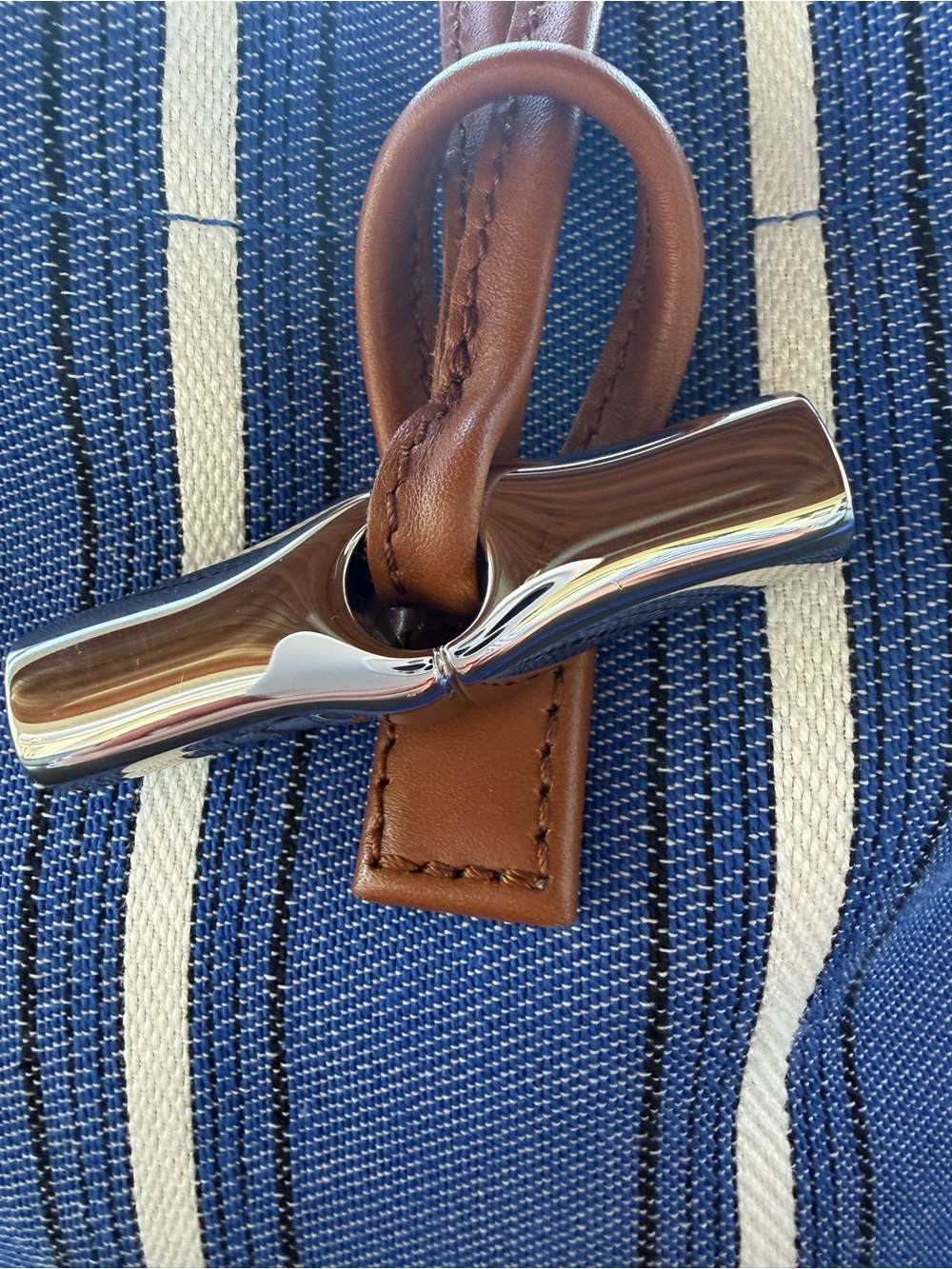 Longchamp Le Roseau Blue and White Striped Bucket Bag - Picture 5 of 10
